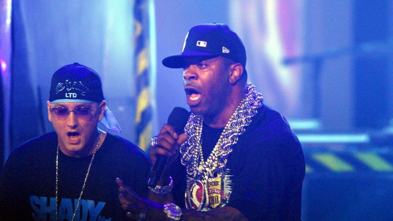 Busta Rhymes and Eminem on stage